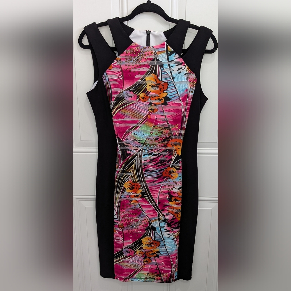 Joseph Ribkoff Pink and Black Bodycon Midi Dress